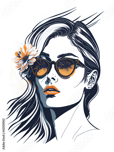 Beautiful woman in sunglasses. AI generated illustration photo