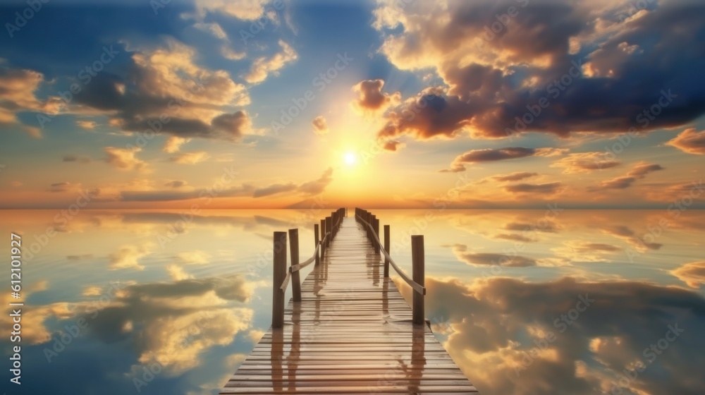 beautiful sunset on the river with a pier generative ai beautiful sunset on the river with a pier generative ai