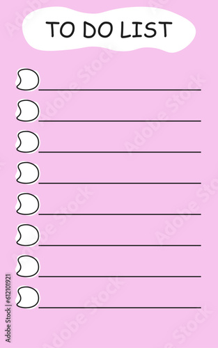 Interesting design of to do list for plans, goals and tasks. Can be used for planner, notebook. Pink