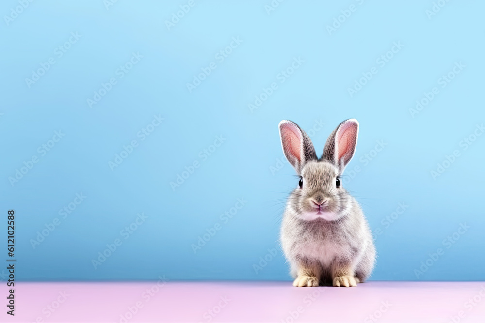 Bunny rabbit sitting in front of wall with copy space Generative AI