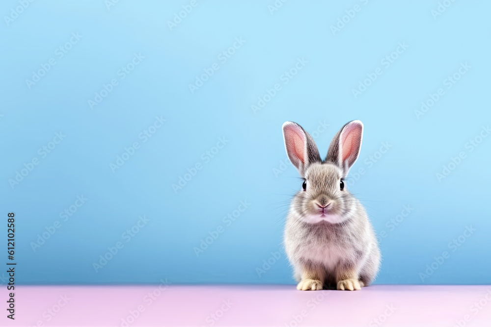 Bunny rabbit sitting in front of wall with copy space Generative AI Bunny rabbit sitting in front of wall with copy space Generative AI