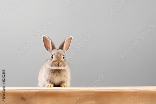 Bunny rabbit sitting in front of wall with copy space Generative AI