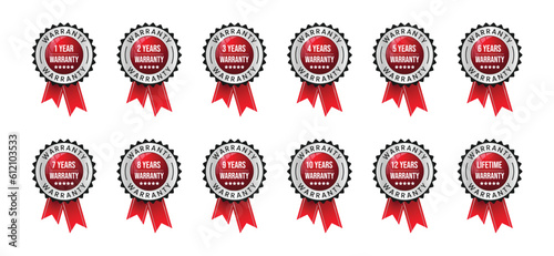 warranty set icons from 1 year to 12 years and lifetime stamp with glossy 3d realistic certificate of warranty seal, badge, stamp, sticker,  logo, icons, symbol, labels, patch, vector illustration