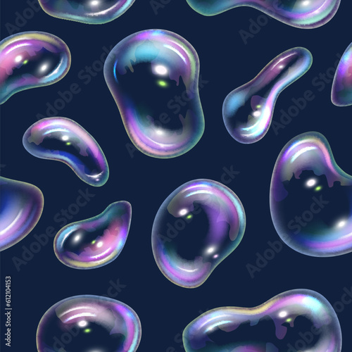 Bubbles pattern. Seamless background with foam transparent bubbles decent vector template