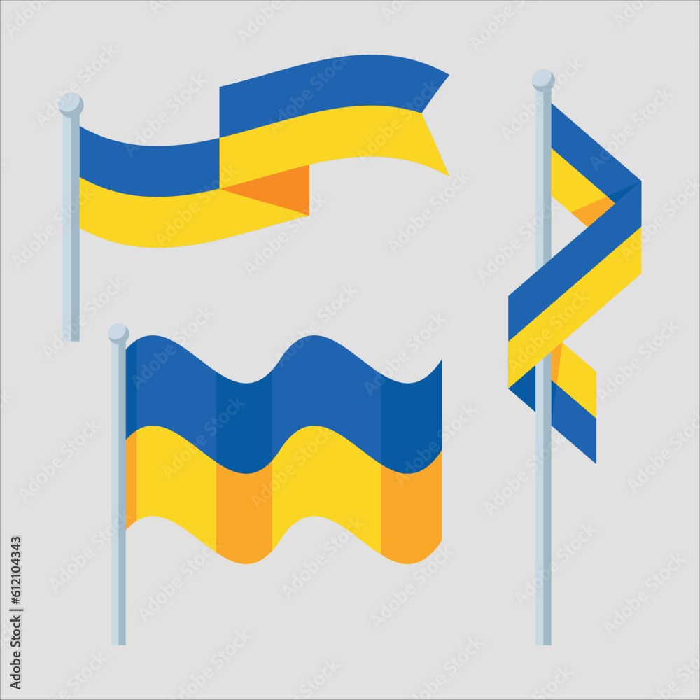 A set of ribbon Ukrainian flags. Design element. Vector A set of ribbon Ukrainian flags. Design element. Vector