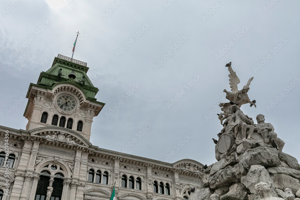 Details of the City Hall Palace in Trieste, Piazza Unità d'Italia, Italy, Europe