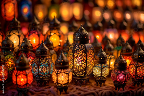 Arabic lanterns, oil lamp, symbolizing tradition and celebration, Generative AI