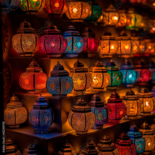 Arabic lanterns, oil lamp, symbolizing tradition and celebration, Generative AI