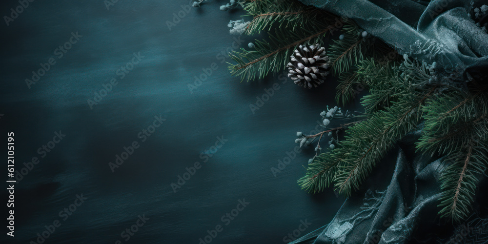 Winter-themed banner with green branches
