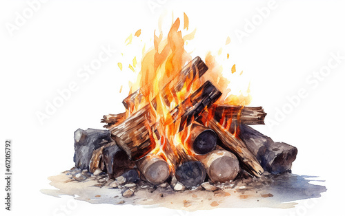 campfire, bonfire in watercolor  Generative AI