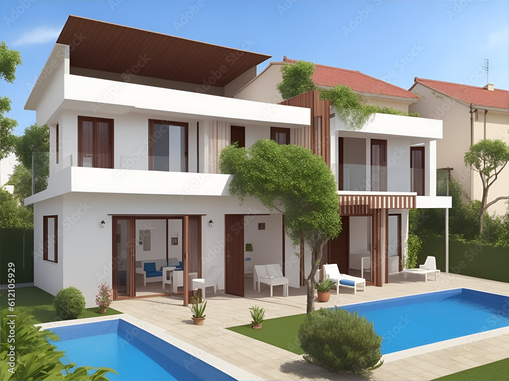 Modern minimalistic style house. AI genrated illustration Modern minimalistic style house. AI genrated illustration