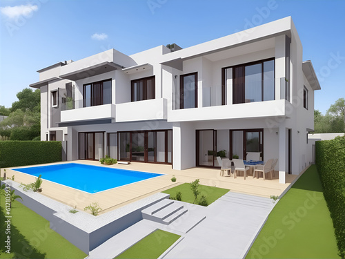 Modern minimalistic style house. AI genrated illustration © vector_master