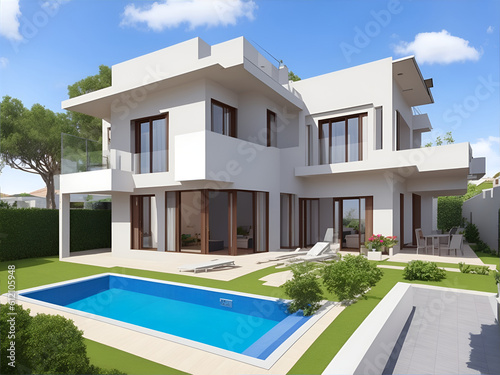 Modern minimalistic style house. AI genrated illustration © vector_master