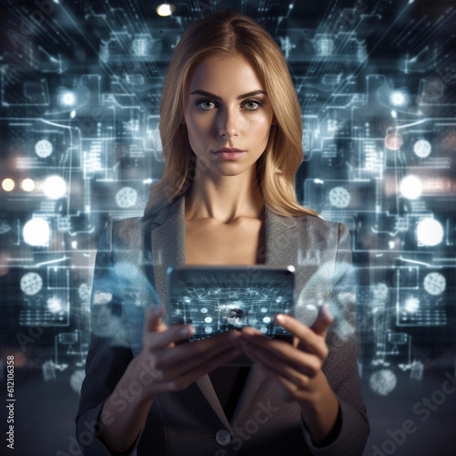 Efficiently Connected: Businesswoman Concentrating on Tablet's Digital Features