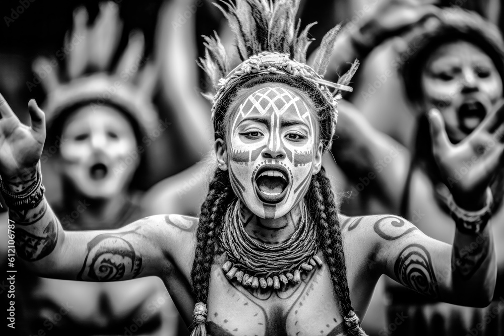 Tane Rangatira Black and White Photograph of a Traditional Rangatira Dance Haka ...