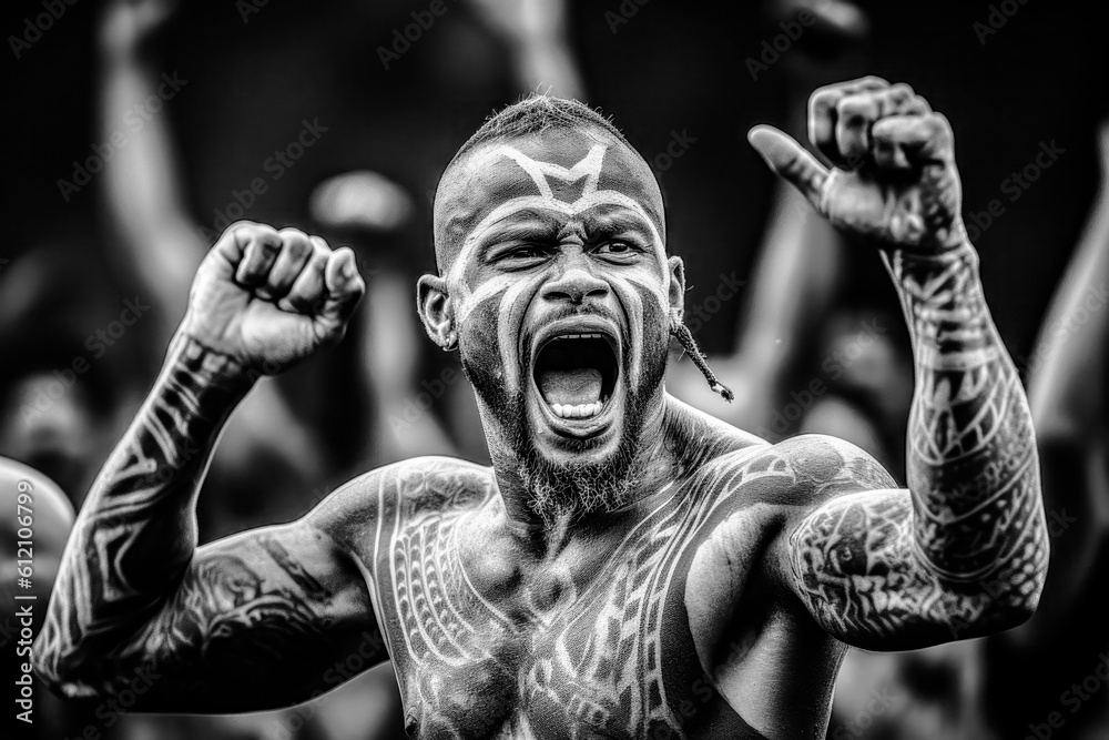 Black and White Photograph of a Traditional Rangatira Dance Haka Generative AI KI Digital Art Wallpaper Journal Background Black and White Photograph of a Traditional Rangatira Dance Haka Generative AI KI Digital Art Wallpaper Journal Background