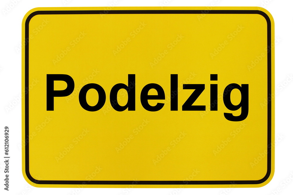 Illustration eines Ortsschildes der Gemeinde Podelzig in Brandenburg Illustration eines Ortsschildes der Gemeinde Podelzig in Brandenburg