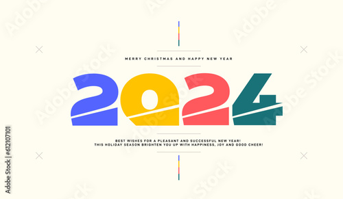 2024 Happy New Year number. Color blue, yellow, red, green luxury design for greeting. Premium 2024 symbol vector design. Trend vector Illustration Christmas element. Thin line numbers.