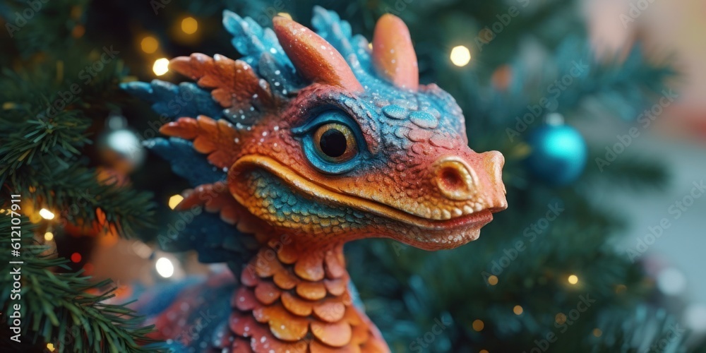 Fototapeta premium dragon and girl postcard new year christmas concept