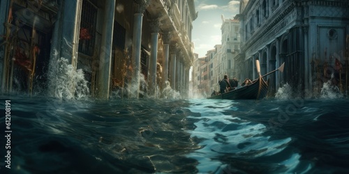 venice underwater city flooded after the flood generative ai © Aksana