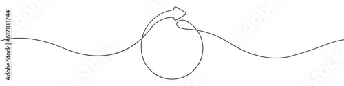 Round frame with an arrow icon line continuous drawing vector. One line Round frame with an arrow icon vector background. Round frame icon. Continuous outline of a arrow.