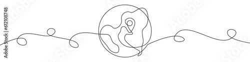 Planet and location marker icon line continuous drawing vector. One line Planet and location marker icon vector background. Planet and location marker icon. Continuous outline of a Planet and location