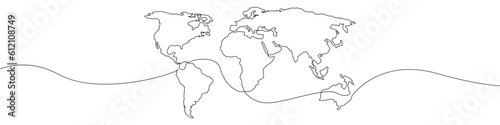 Fotografia, Obraz World map icon line continuous drawing vector