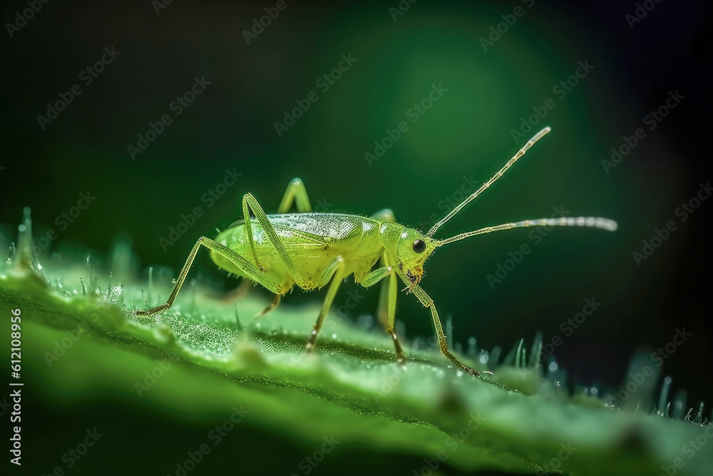 Aphid insect close-up, showcasing its delicate features and remarkable adaptability. Generative AI. Aphid insect close-up, showcasing its delicate features and remarkable adaptability. Generative AI.