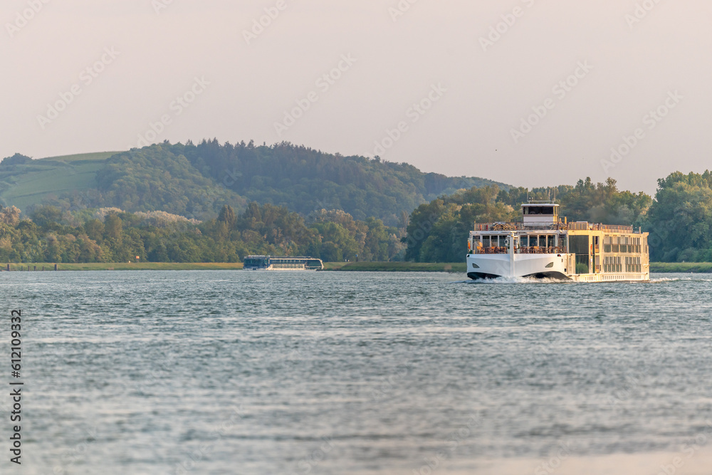 Tourist boating on the Rhine between Strasbourg and Bale. Tourist boating on the Rhine between Strasbourg and Bale.