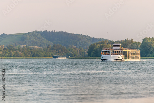 Tourist boating on the Rhine between Strasbourg and Bale.