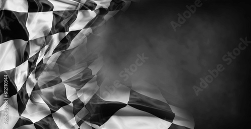 Checkered racing flag on black