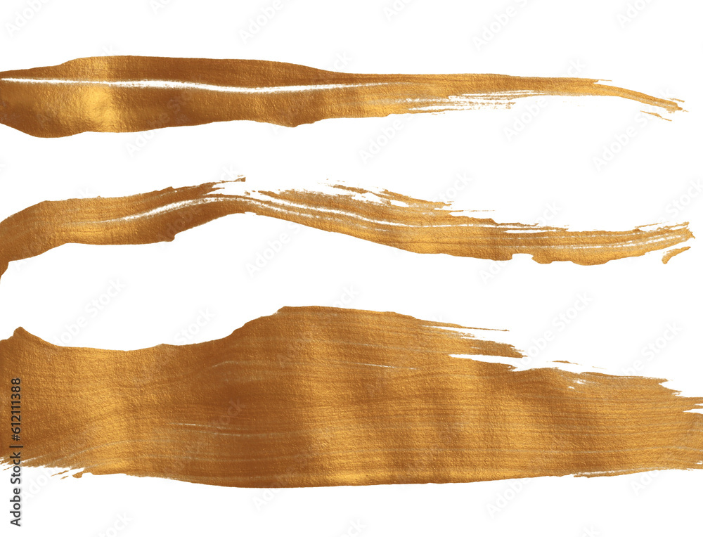 Grunge Gold ink color smear brush stroke stain line blot on white ...