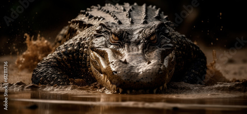 Crocodile, Crocodile Full body close up. crocodile in the wild river. Made With Generative AI.