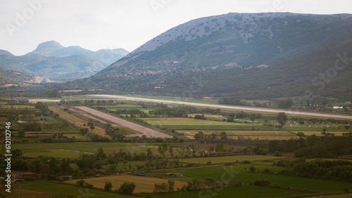 Imbros island Bademli plain, Kaleköy view from Gliki village in Gokceada, Canakkale Turkey. Imbros island .  panoramic city view