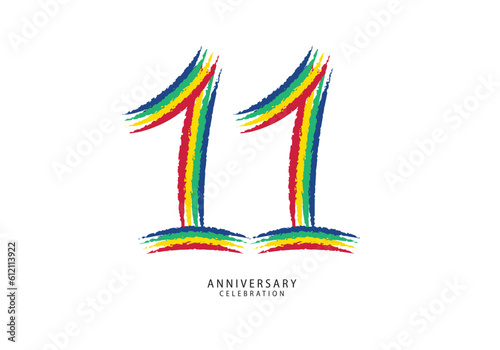 11 years anniversary celebration logotype colorful line vector, 11th birthday logo, 11 number design, anniversary template, anniversary vector design elements for invitation card, poster, flyer.