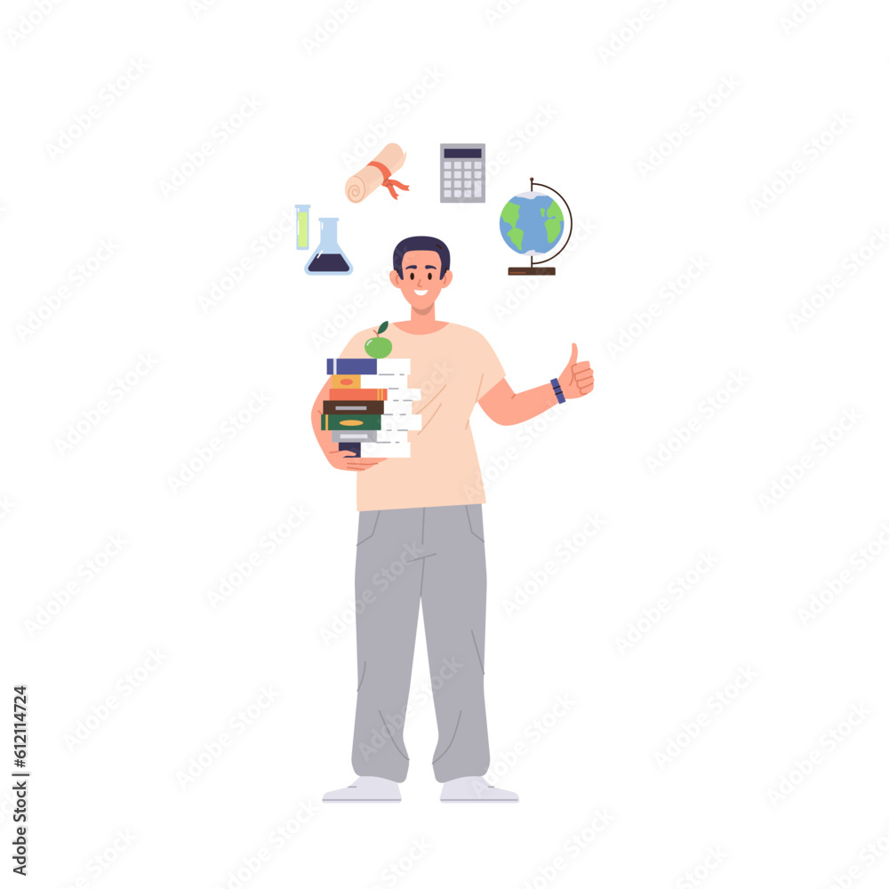 Basic human needs vector illustration of young man interested in education and knowledge receive Basic human needs vector illustration of young man interested in education and knowledge receive