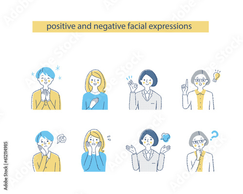 4人の女性の表情　ネガティブ&ポジティブ