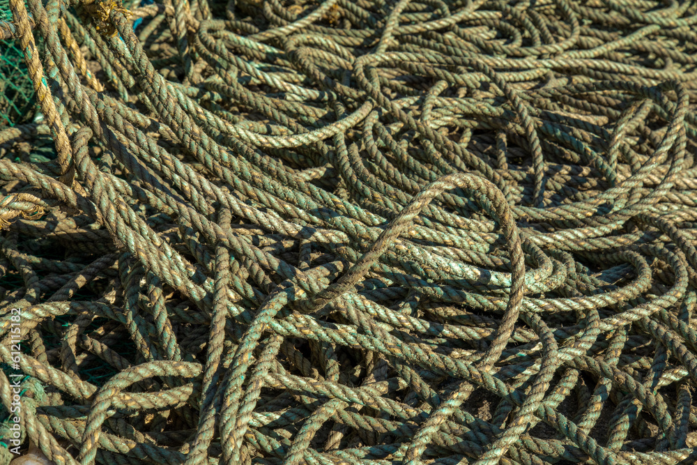 fishing nets and ropes on a boat