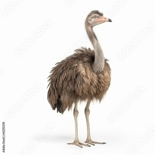 African ostrich Struthio camelus close-up isolated on white, the largest bird, generative ai