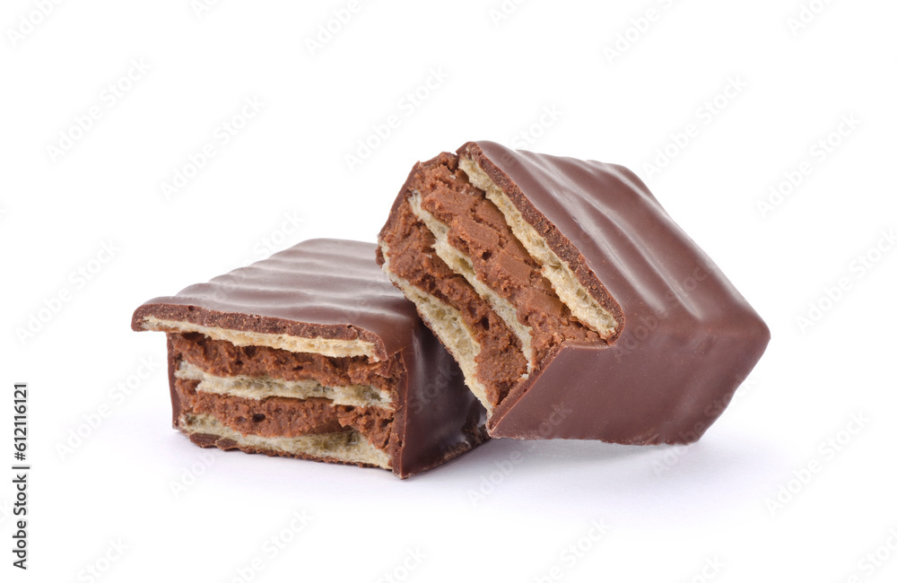 wafers in chocolate isolated on a white background wafers in chocolate isolated on a white background