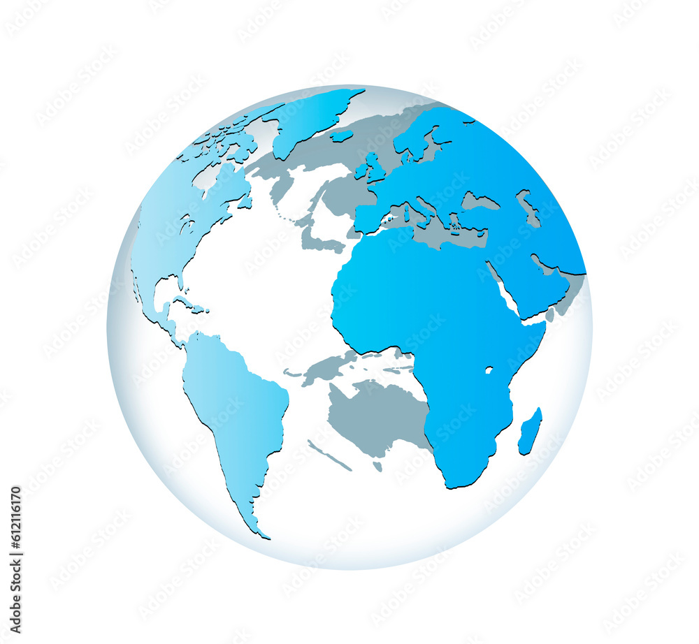 World map and globe isolated on white background