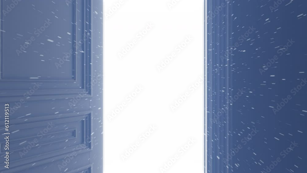 Door opening to the bright room with sparkles and rays of light. A door to another bright space for hope, freedom, future.
