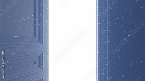 Door opening to the bright room with sparkles and rays of light. A door to another bright space for hope, freedom, future.
