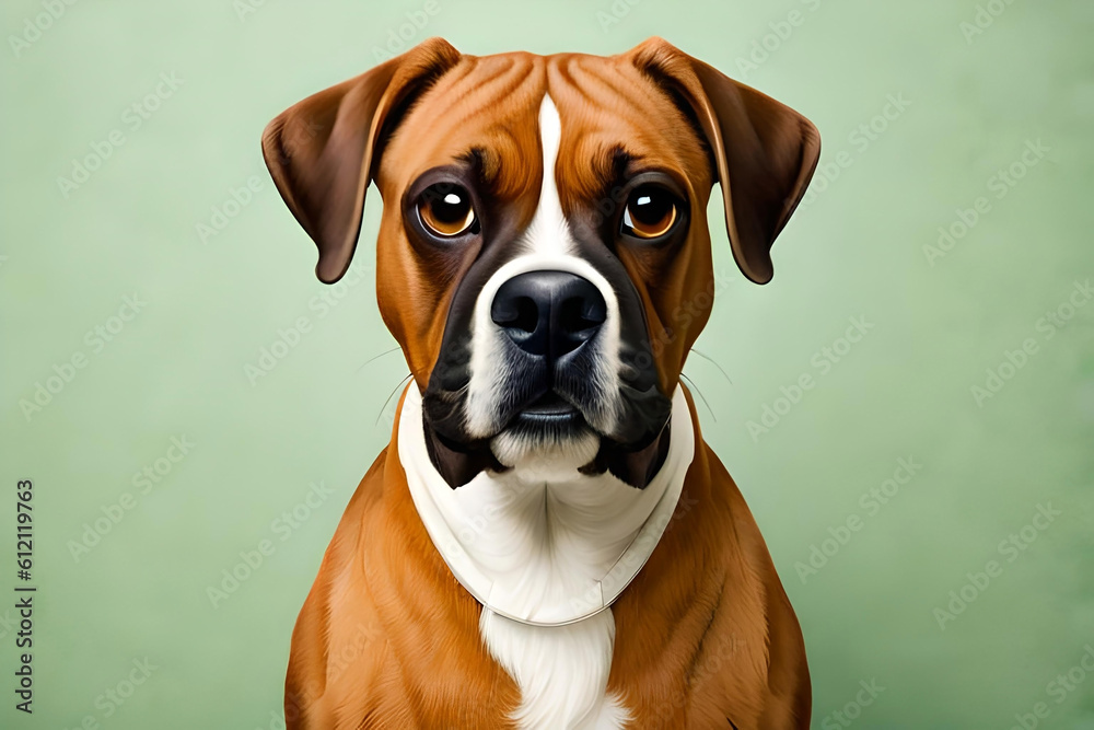 Boxer dog on light green background