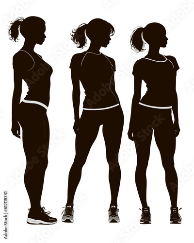 Black silhouette of an athletic girl. Sexy Body Shapes