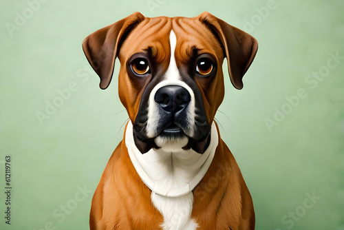 Boxer dog on light green background