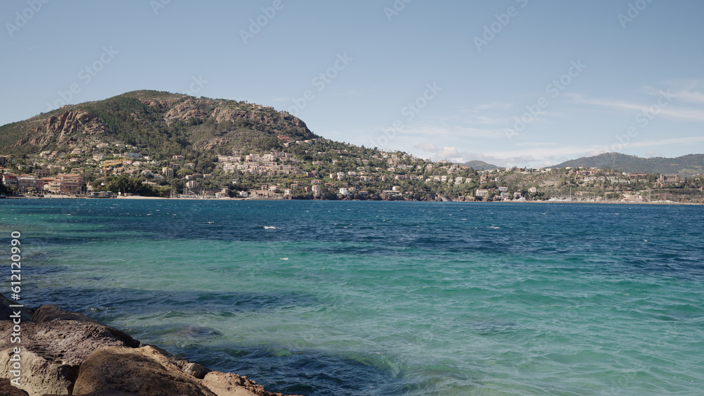 Fototapeta premium View of Theoule-Sur-Mer from a beach in spring