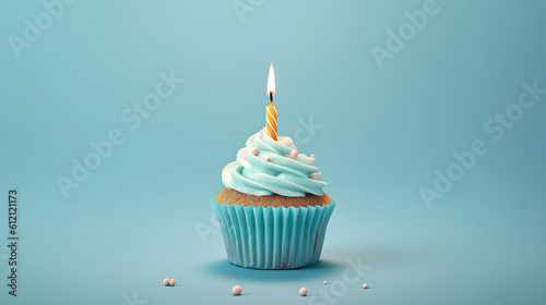 birthday cupcake with candle - generative AI, KI