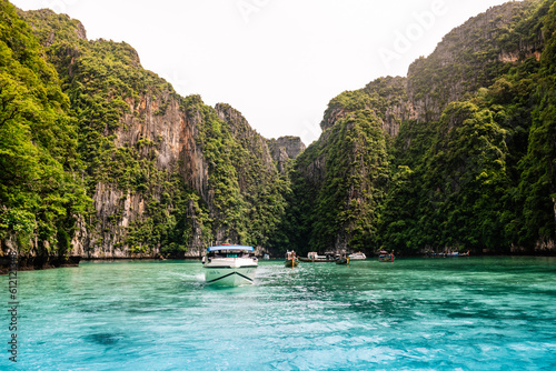 Pileh Lagoon, Thailand - July 2022: Turquoise and greenish paradisiacal waters in Thailand.