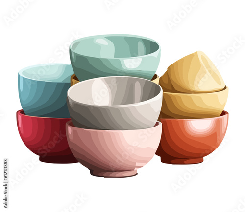 Multi colored crockery with ornate design